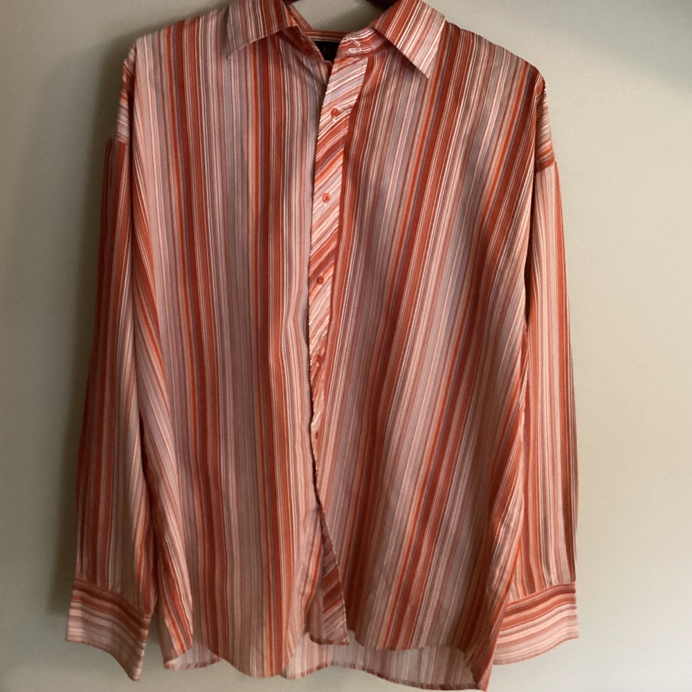 KOMAN SPORT ORANGE STRIPED LONG SLEEVE BUTTON DOWN 2XL